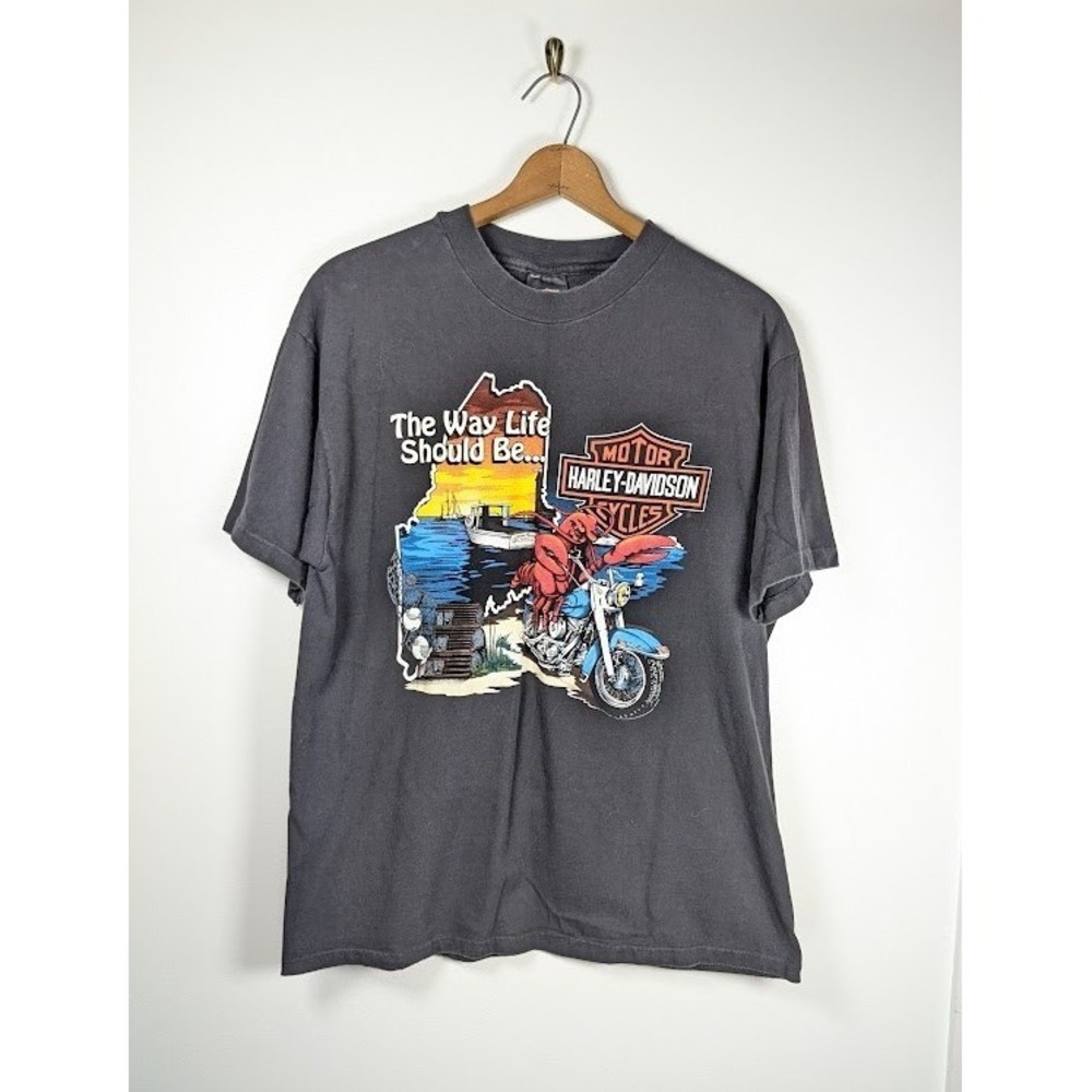 90s Harley Davidson T-Shirt Size XL R.K. Stratman Bangor Maine Single Stitch USA